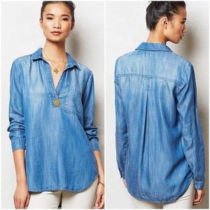 Anthropologie Cloth & Stone Chambray Popover Top